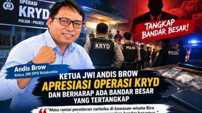 Ketua JWI Bulukumba Apresiasi Operasi KRYD di Bira, Andis Brow Berharap Jaringan Peredaran Narkoba Bisa Terungkap Sampai Bandar Besarnya
